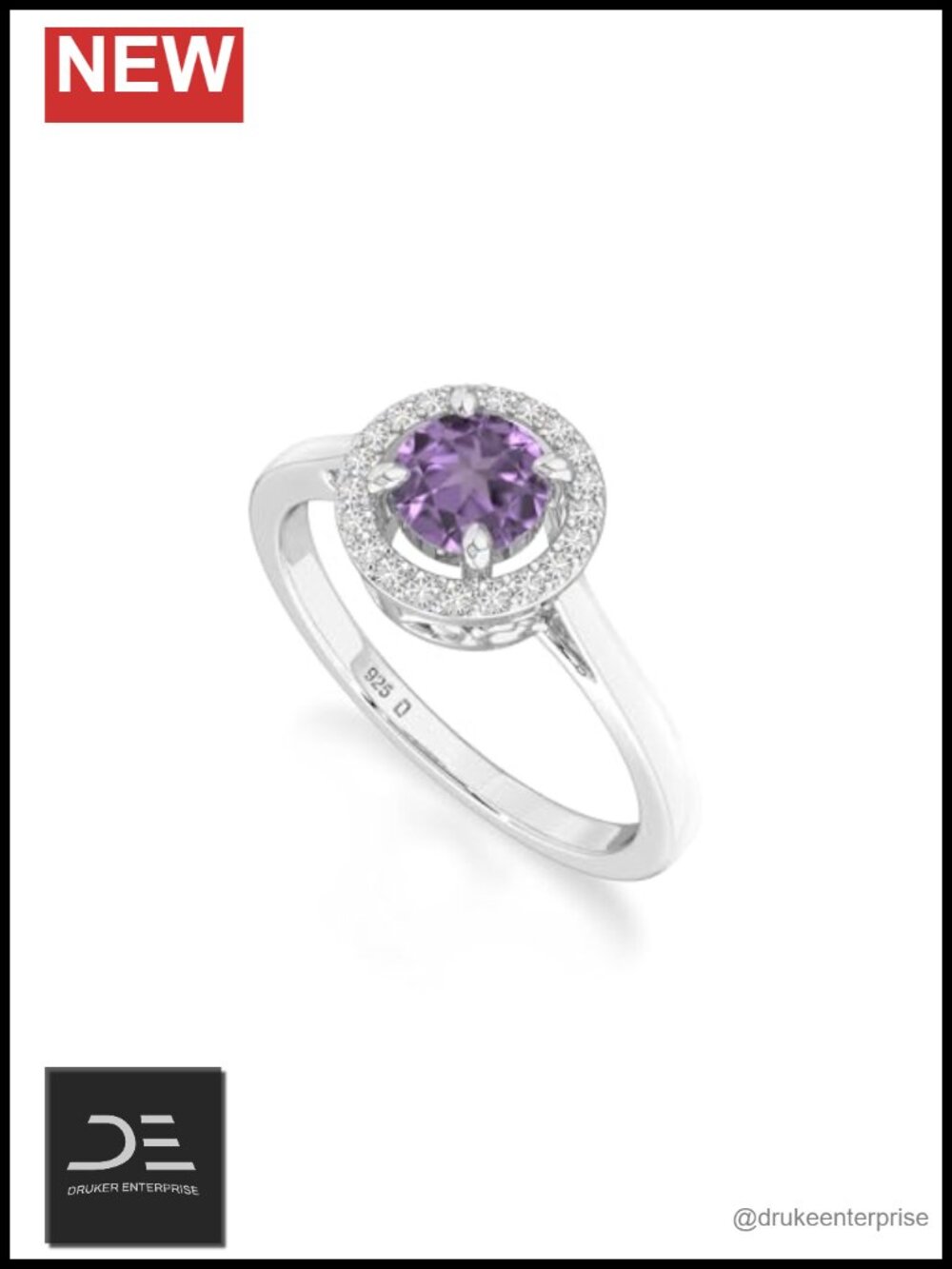 Natural Amethyst Halo Ring 925 Sterling Silver Birthstone Gift for Her